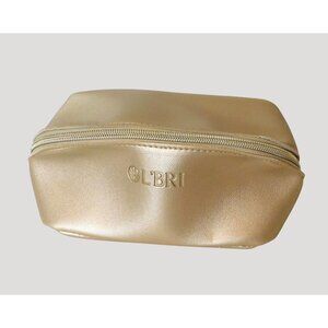 LBri Gold Cosmetic Bag Faux Leather Zipper 4x4x7.5 Compact Makeup Travel